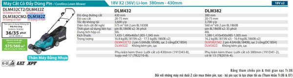 DLM382Z  Máy Cắt Cỏ Đẩy Dùng Pin(380mm)(18vx2) (không Kèm Pin Sạc)