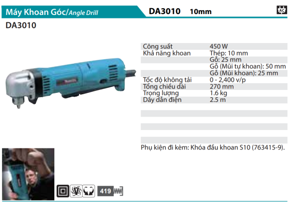 DA3010  Máy Khoan Góc