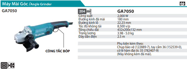GA7050  Máy Mài Góc(180mm/2000w/công Tắc Bóp)