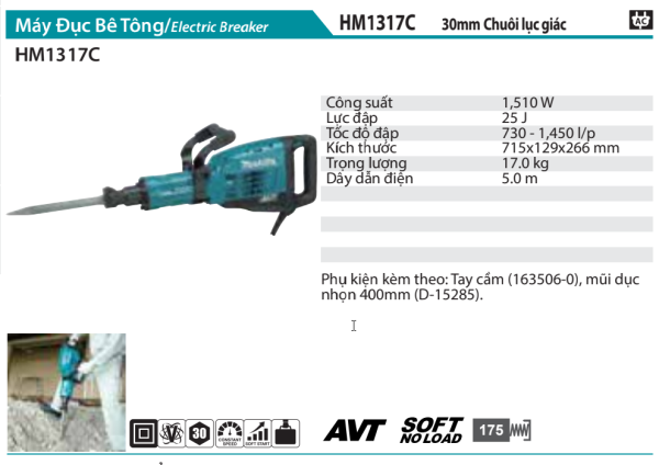 HM1317C  Máy Đục Bê Tông(chuôi Lục Giác 30mm)
