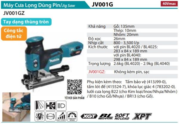 JV001GZ  Máy Cưa Lọng Dùng Pin(bl)(40v Max)  (không Kèm Pin Sạc)